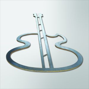 metal cut by waterjet into guitar shape