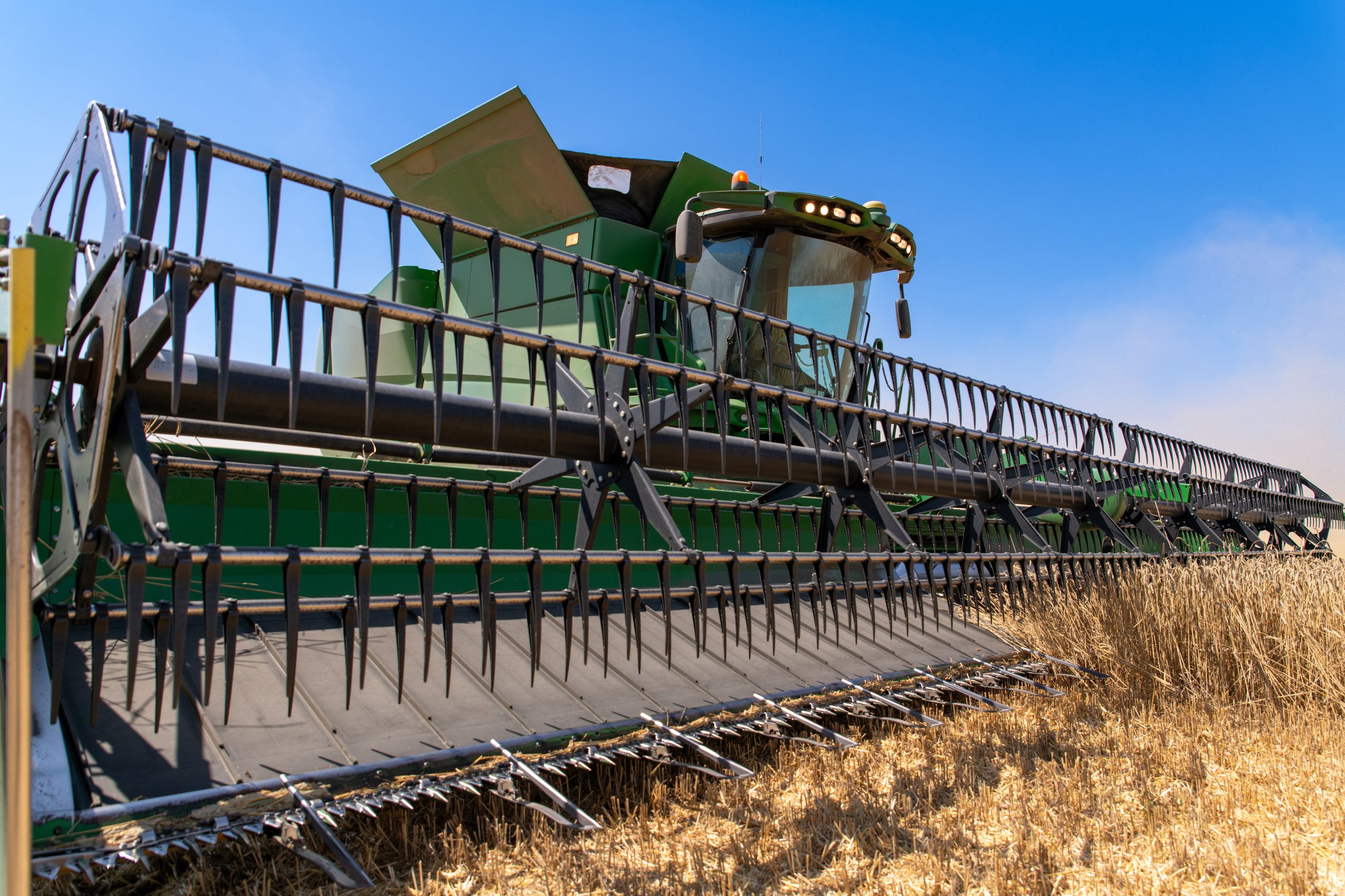 Harvesting machine working in the field.